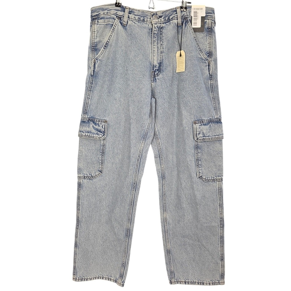 Levis Premium 568 Cargo Jeans Men 34x32 Loose Straight Light Wash Blue Denim NEW